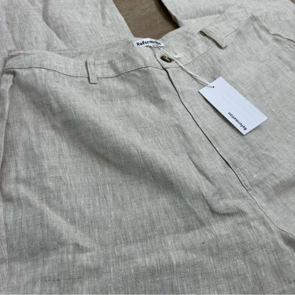 NWT NEW Reformation 100% Linen Freddie Straight Leg Trouser Pant in Oatmeal